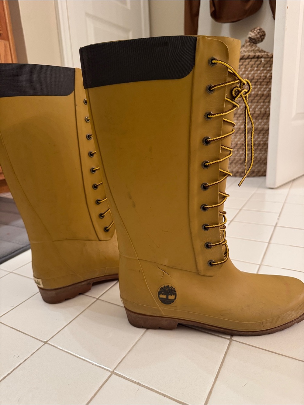 Timberland Women's Yellow Lace-Up Waterproof Tall Rain Boots
